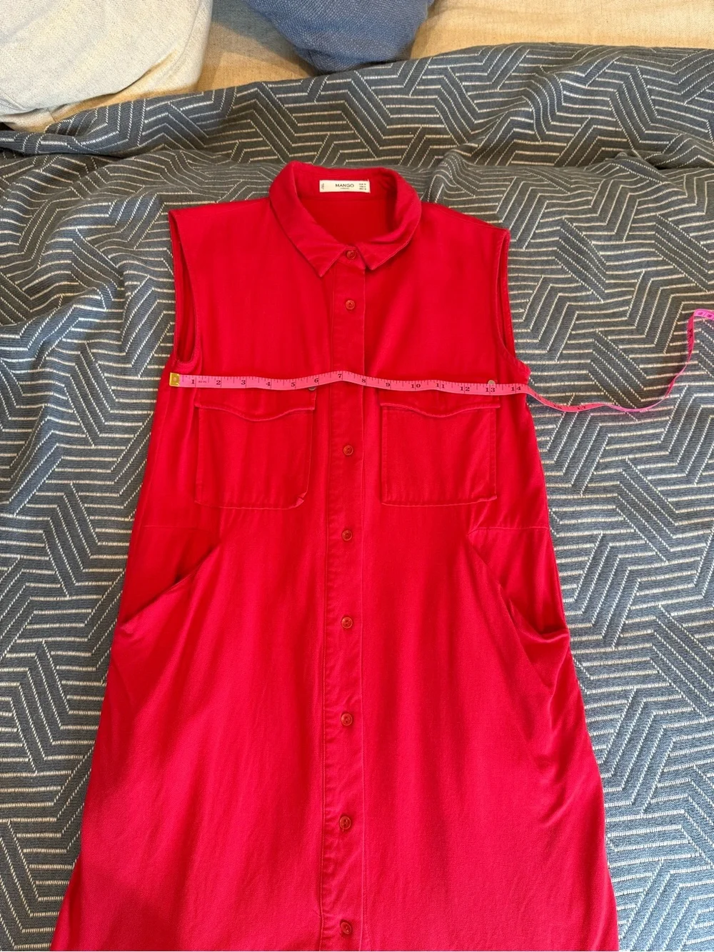 Mango Casual Red Sleeveless Button Up Shirt Dress with Pockets, Size 6